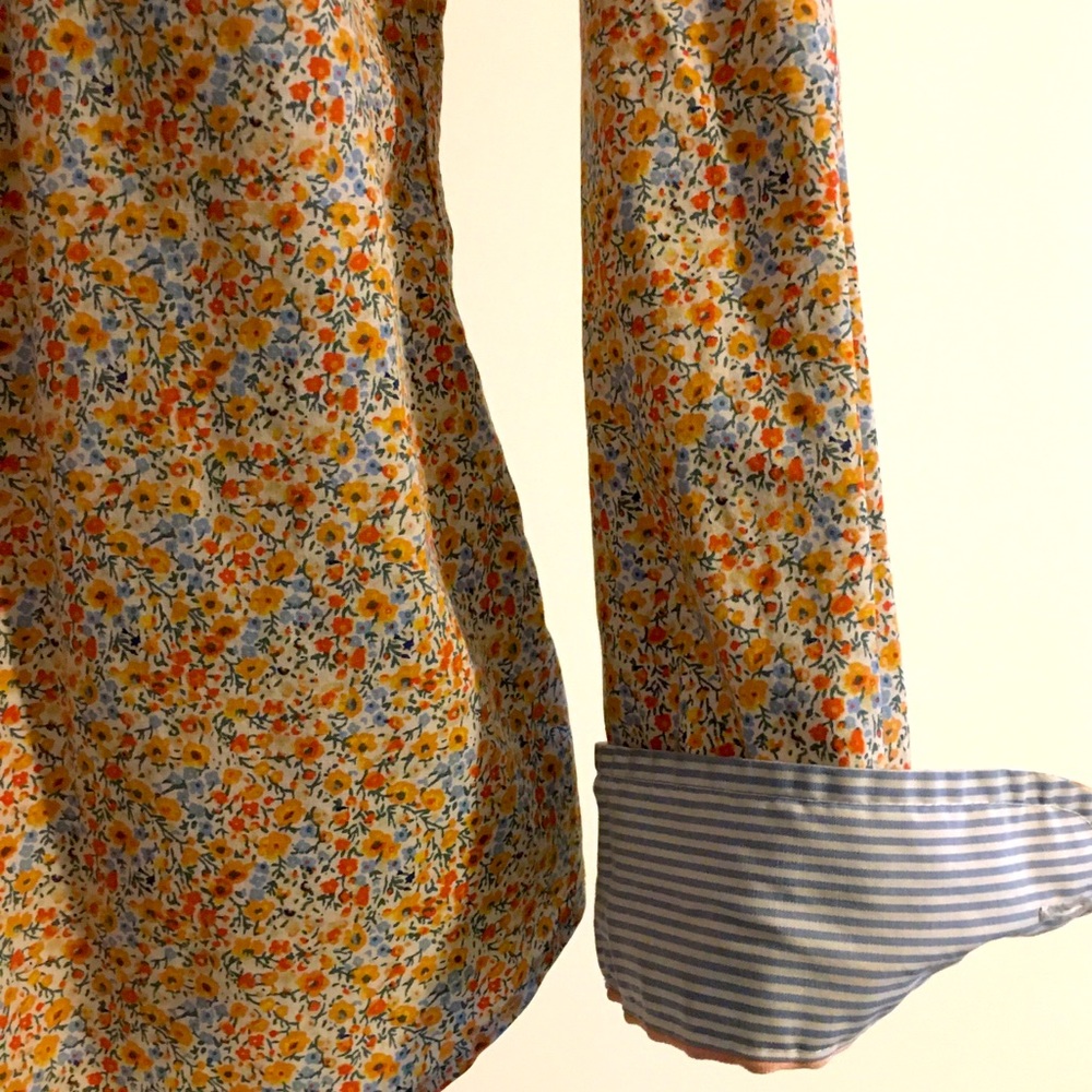 LL Bean floral Button Blouse w/ contrasting cuffs